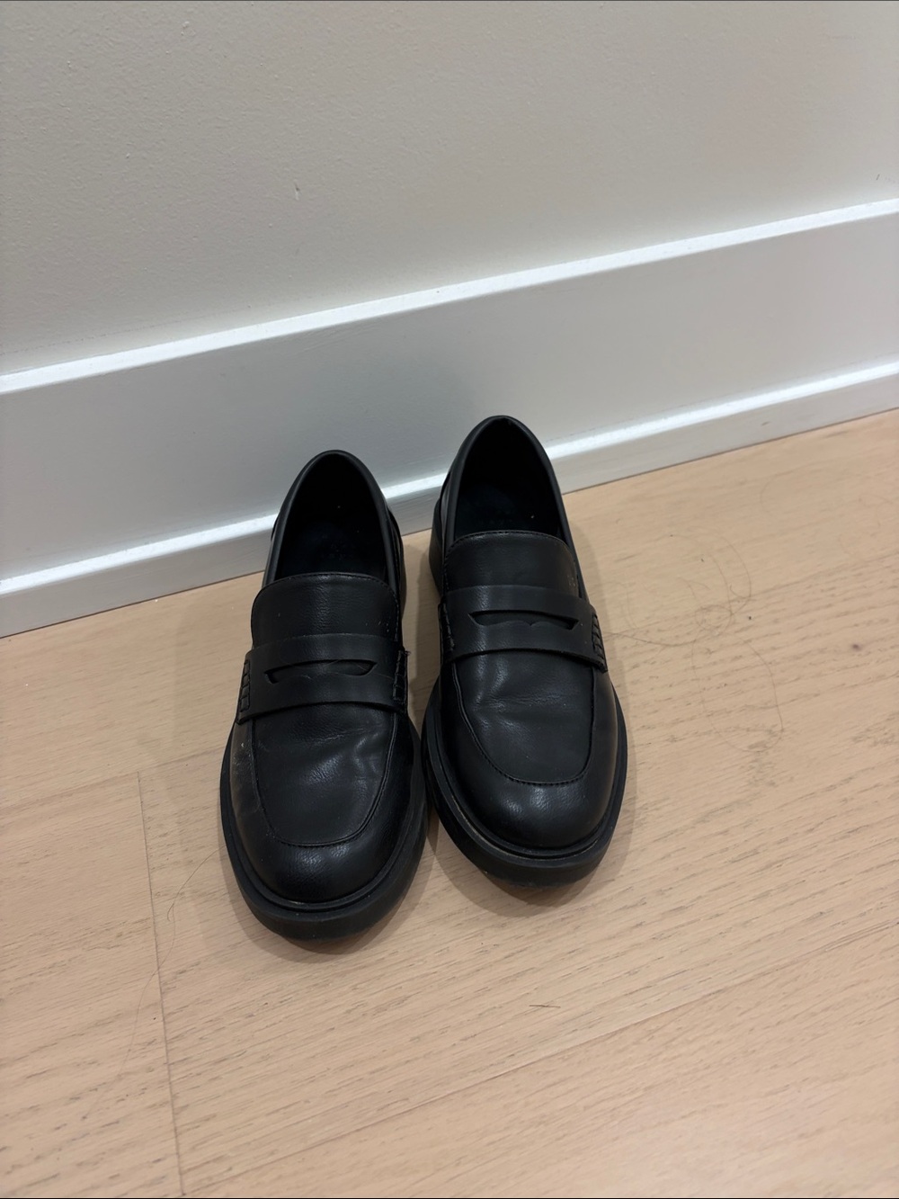 a new day Black Leather Penny Loafers for Women